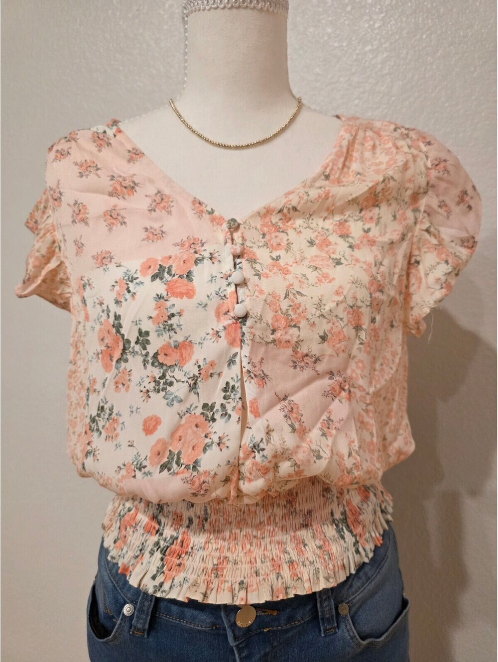 Joie Floral Patchwork Smocked Blouse – Size Small